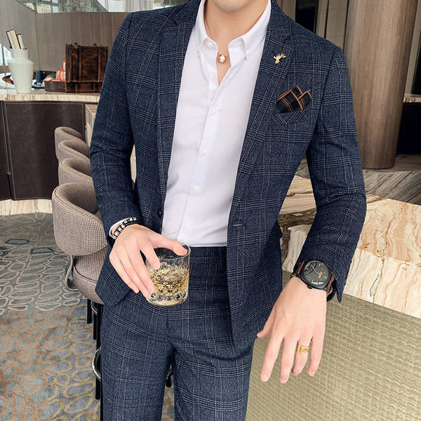 Men's Casual Plaid Two-piece Set