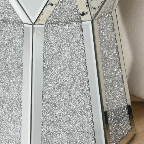 Drum Style Coffee Table With Mirror Crystal Inlay, Polygonal Silver Decorative Table, Modern Design Luxury Modern Furniture, 20 Inch  About 50 Centimeters  Low Coffee Table, Suitable For Living Room