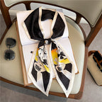 Thin Narrow Long Shirt Scarf Houndstooth Design Double Layer Imitated Silk Scarves Women's Hair Tie