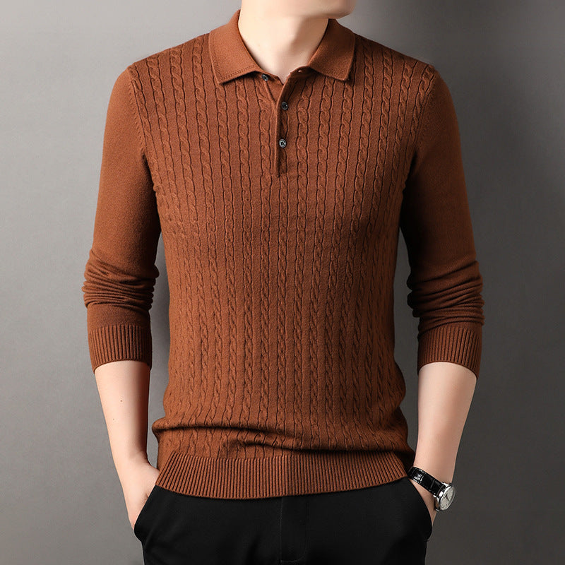 Twisted Floral Polo Long Sleeve Loose Casual Bottoming Sweater For Men