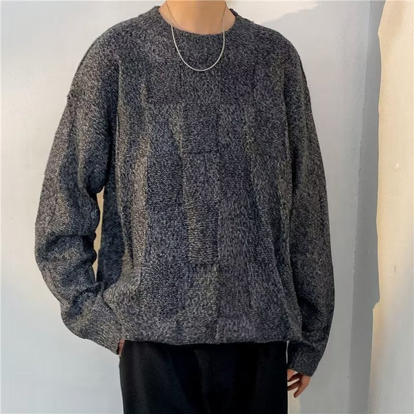Winter Thickened Diamond Lattice Men's Loose Casual Sweater