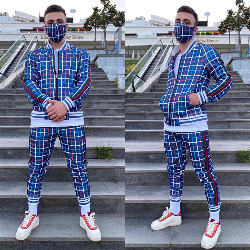 Men Casual Striped Print jumpSuit Zipper Cardigan