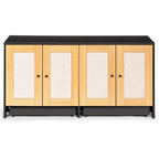 Double Litter Box Enclosure,Cat Litter Box Enclosure For 2 Cats, Hidden Litter Box Furniture With Rattan Doors, 47 L X 19.8 W X 21.8  H,Black