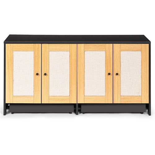 Double Litter Box Enclosure,Cat Litter Box Enclosure For 2 Cats, Hidden Litter Box Furniture With Rattan Doors, 47 L X 19.8 W X 21.8  H,Black