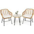 3 Pieces Rattan Furniture Set With Cushioned Chair Table