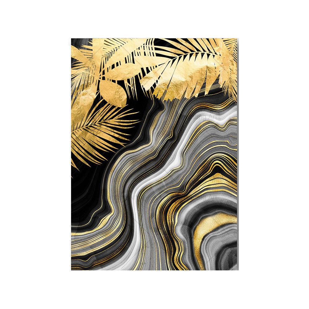Black Gold Marble Tropical Plants Poster Canvas Painting