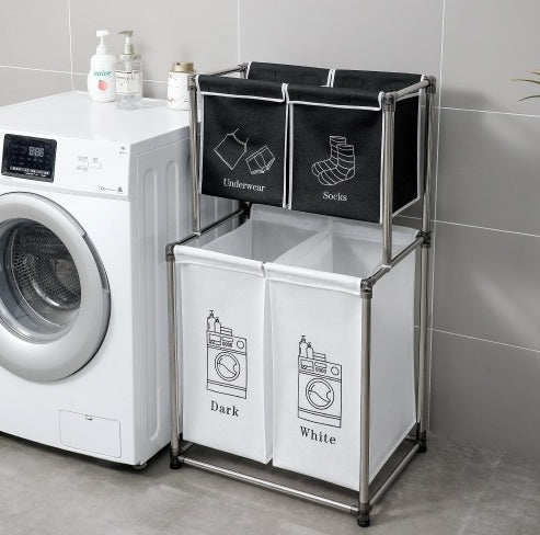 Laundry Hamper 2 Tier Laundry Sorter With 4 Removable Bags For Organizing Clothes, Laundry, Lights, Darks