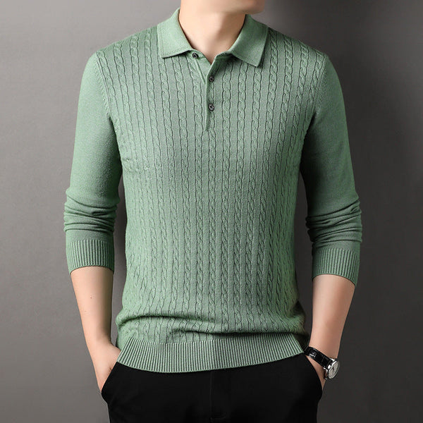 Twisted Floral Polo Long Sleeve Loose Casual Bottoming Sweater For Men