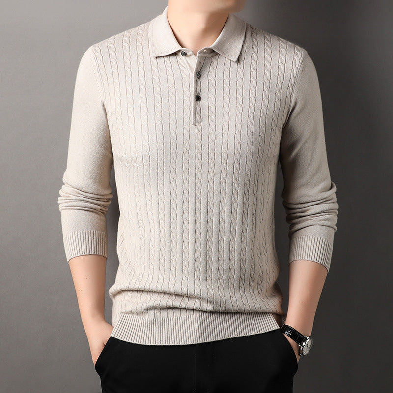 Twisted Floral Polo Long Sleeve Loose Casual Bottoming Sweater For Men