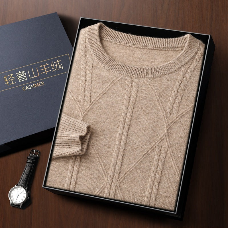 Round Neck Diamond Lattice Twisted Cashmere Men's Sweater