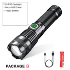 P50 Strong Light Zoom Flashlight Battery Display Usb Rechargeable Outdoor Lighting Strong Light Flashlight