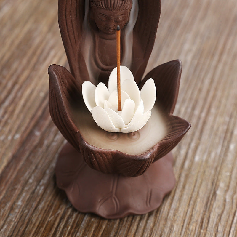 Zisha Lotus Guanyin Backflow Aromatherapy Oven Home Furnishing Decoration Crafts Backflow Incense Oven