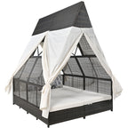 Outdoor Daybed With Adjustable Backrest And Curtains, Double Sun Lounger
