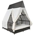 Outdoor Daybed With Adjustable Backrest And Curtains, Double Sun Lounger