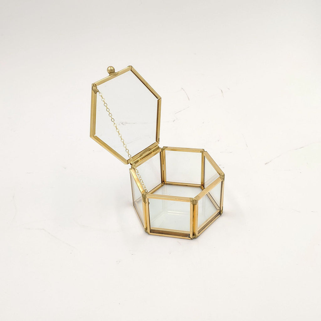 Mini Gold Eternal Flower Hexagon  Glass Jewellery Ring Box