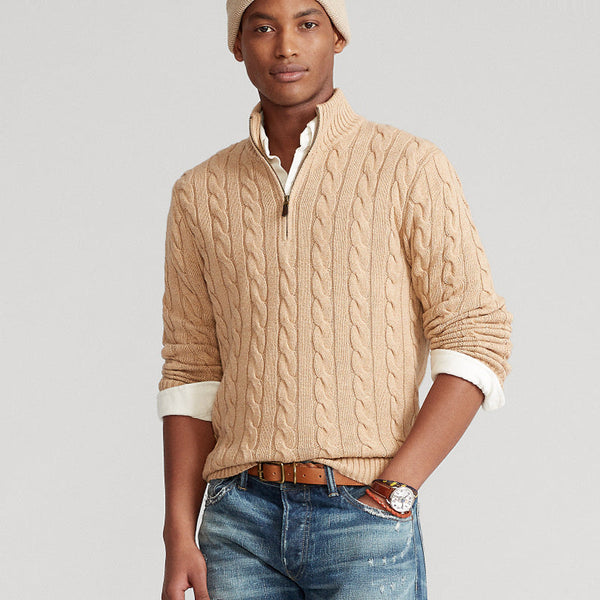Small Embroidered Half-height Zip Knitwear Business sweater