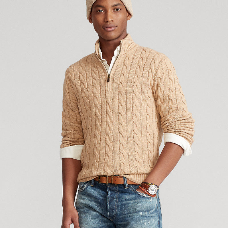 Small Embroidered Half-height Zip Knitwear Business sweater