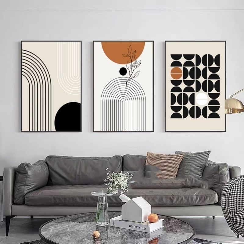 Modern Minimalist Living Room Morandi Abstract Sofa Background Wall Three-piece Painting