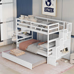 Twin Bunk Beds With Trundle & Stairway Storage In White