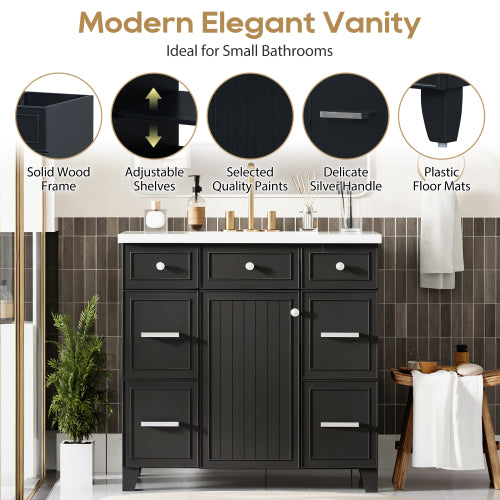 36  Bathroom Vanity Cabinet With Sink Top Combo Set , Black ,Single Sink,Shaker Cabinet With Soft Closing Door And 3 Drawers