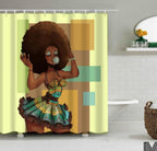 Art Design Graffiti Art Hip Hop African Girl with Black Hair Big Earring with Modern Building Shower Curtain for Bathroom Decor