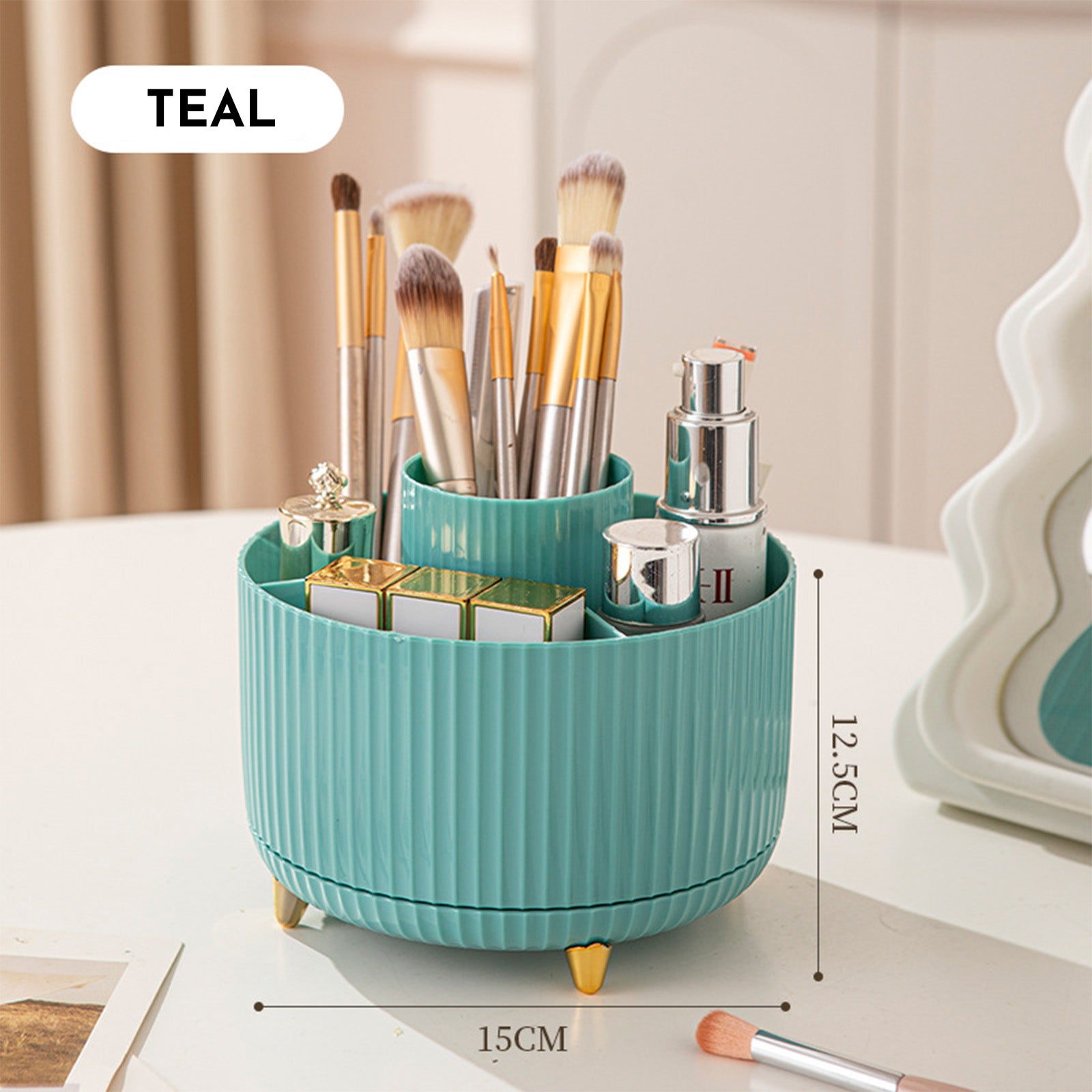360 Rotating Makeup Brush Holder & Organizer  Countertop Storage For Cosmetics & Skincare 8 Colors