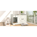 GO Cat Litter Box Enclosure, Litter Box Furniture Hidden With Cat Litter Mat, Indoor Cat House With Storage Drawer Side Table, Farmhouse Style Cat Box Cabinet For Living Room, White