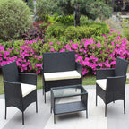 4 PC Rattan Patio Furniture Set Outdoor Patio Cushioned Seat Wicker Sofa Beige Cushion