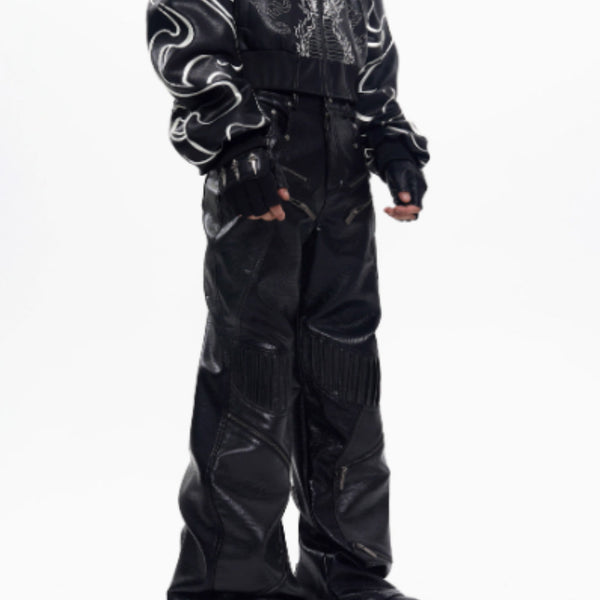 Zipper Design Micro Pull Up Leather Pants For Men