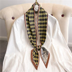 Thin Narrow Long Shirt Scarf Houndstooth Design Double Layer Imitated Silk Scarves Women's Hair Tie