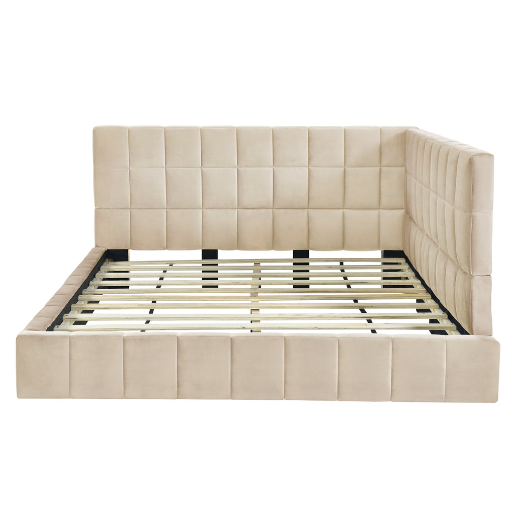 Full-size Upholstered Sofa Bed, Sofa Bed Frame - Beige, Velvet