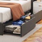 Full Size Bed Frame With LED, 4 Under-bed Portable Storage Drawers, Wings Headboard Design