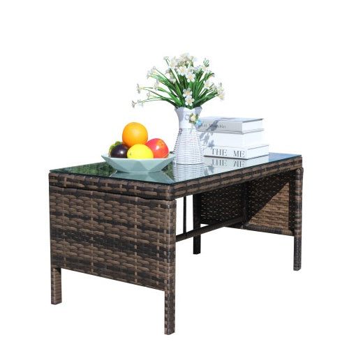 Outdoor Patio Furniture 1 Coffee Table With Clear Tempered Glass