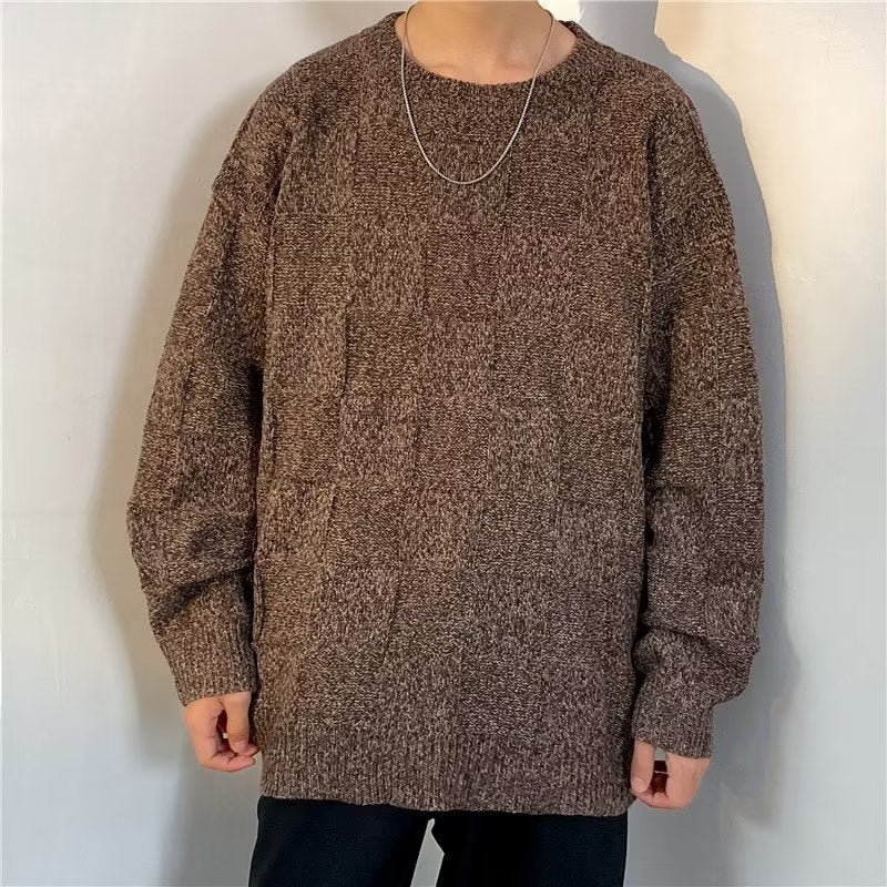 Winter Thickened Diamond Lattice Men's Loose Casual Sweater
