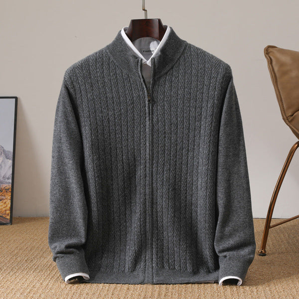 Wheat Twisted Zipper Knitted Cardigan Coat Men