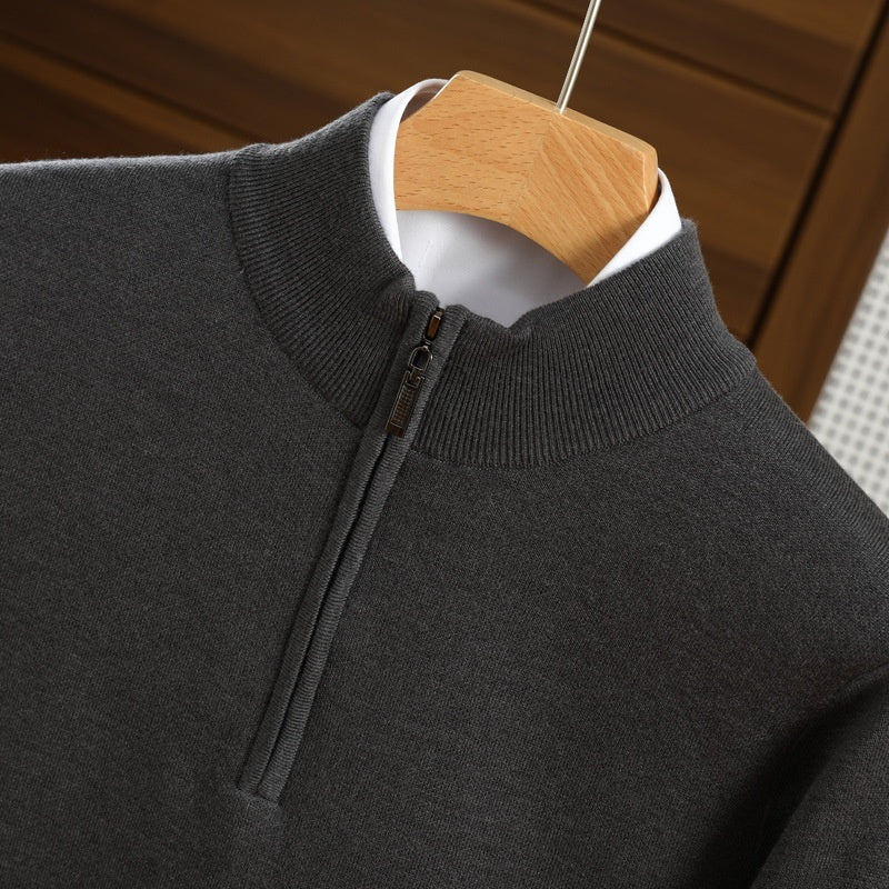 Half Zipper Worsted Wool Men's Sweater