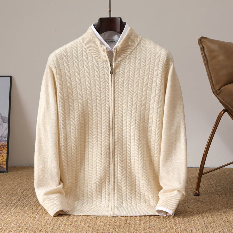 Wheat Twisted Zipper Knitted Cardigan Coat Men