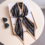 Thin Narrow Long Shirt Scarf Houndstooth Design Double Layer Imitated Silk Scarves Women's Hair Tie