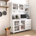 63W Large Kitchen Hutch Cabinet, Freestanding Pantry Cabinets Storage Kitchen Cupboard With 4 Doors, 4 Drawers & Microwave Shelf, White