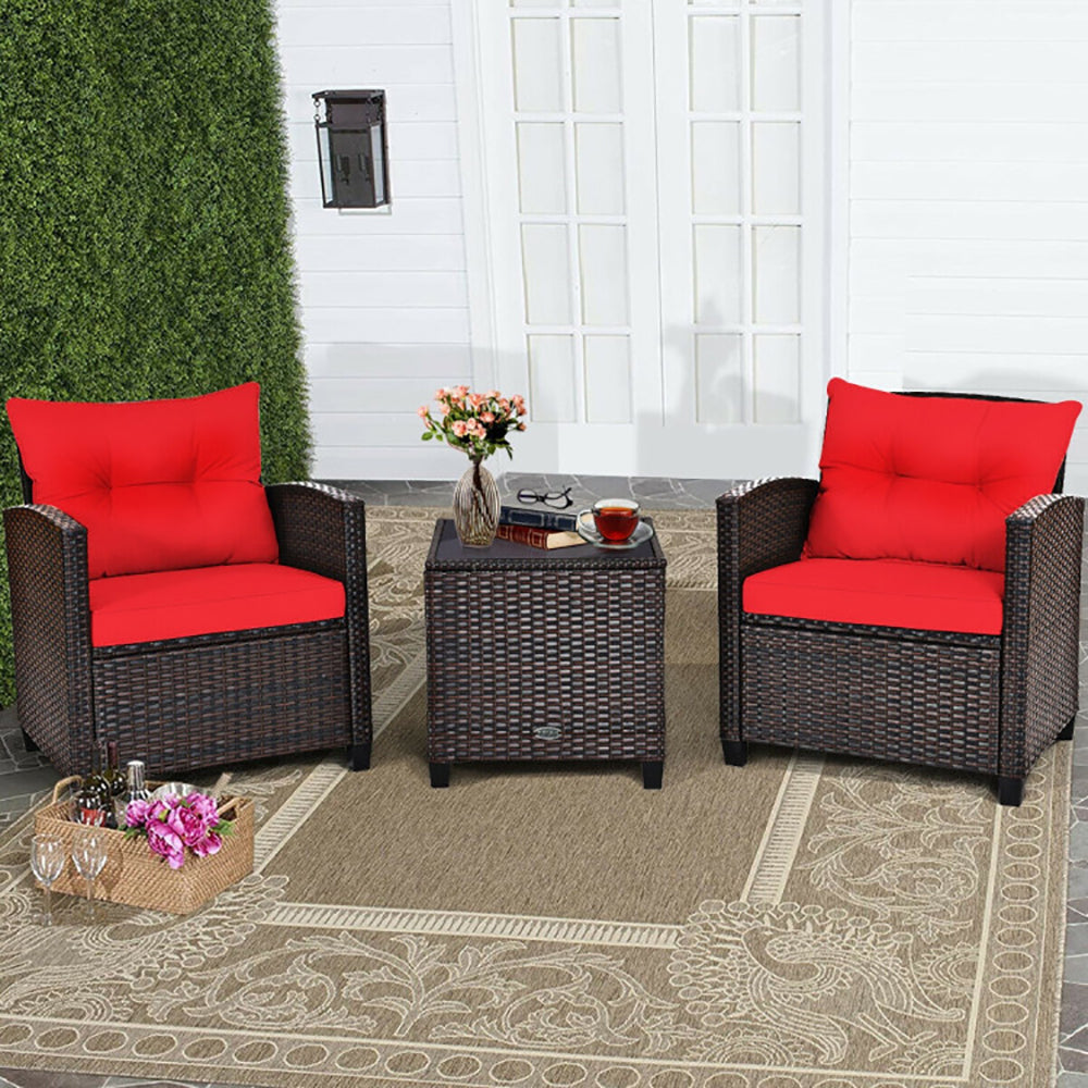 3 Pieces Rattan Patio Furniture Set With Washable Cushion
