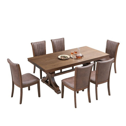 78.74 Rectangular Rubber Wood Dining Table For 6-8 With Wooden Trestle Pedestal Base,Mid Century Modern Kitchen Wooden Table Dinner Table For Dining Room, Living Room,OAK