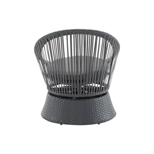 26.7 Modern Gray Wicker Lounge Chair With Rattan And Iron Frame, Featuring A Stylish Round Design, Perfect For Living Room, Patio, Or Balcony Relaxation