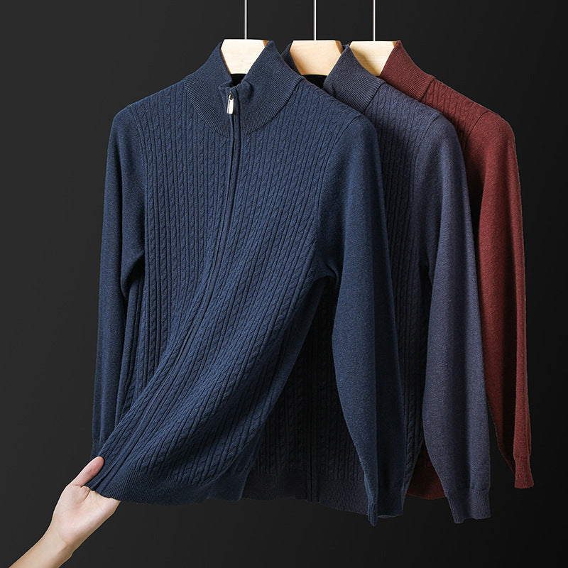 Thickened Zipper Stand Collar Knitted Twisted Sweater