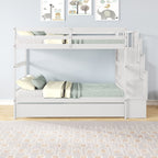 Twin Bunk Beds With Trundle & Stairway Storage In White