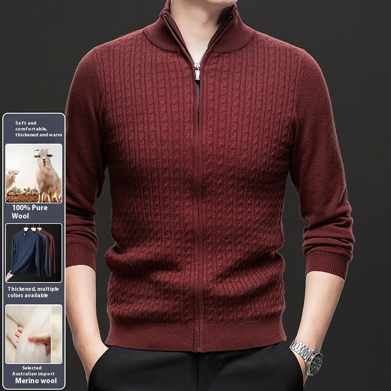 Thickened Zipper Stand Collar Knitted Twisted Sweater