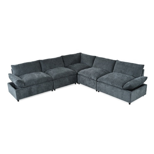 115.5 Modular Deep Gray Sectional Sofa With Durable Polyester Upholstery, Plush Cushions, Hidden Storage Compartments, And Versatile Design For Living Room, Lounge, Or Office