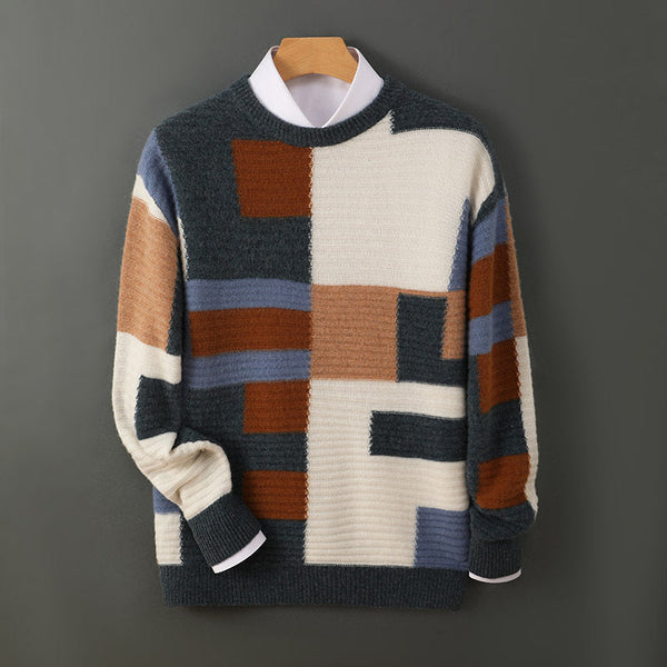 Men's Loose Round Neck Multicolor cashmere sweater