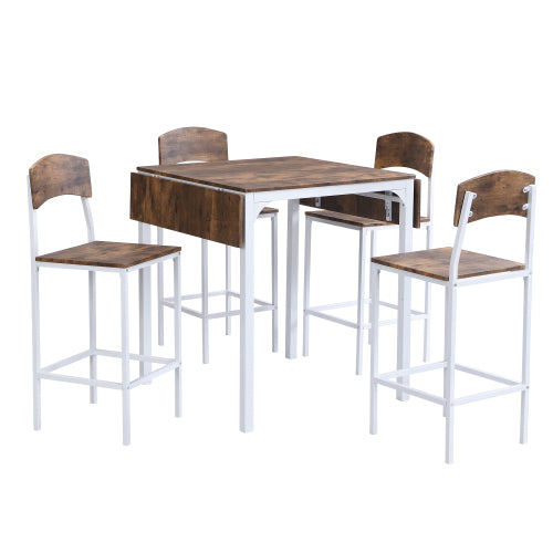 TOPMAX Farmhouse 5-piece Counter Height Drop Leaf Dining Table Set With Dining Chairs For 4,White Frame Rustic Brown Tabletop