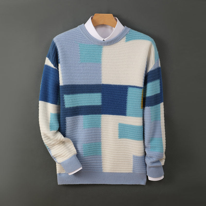 Men's Loose Round Neck Multicolor cashmere sweater