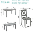 6 Piece Kitchen Dining Set, Rectangular Wooden Dining Table With 4 Upholstered Chairs And A Bench, Dining Table Set For 6 People, Living Room, Home Bar And Kitchen, Gray